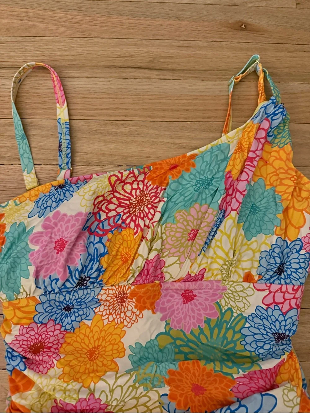 🌺Flattering Floral One-Piece Swimsuit - Multicolor, Ruching, Sz 12. Bleu by Rod - Picture 2 of 5